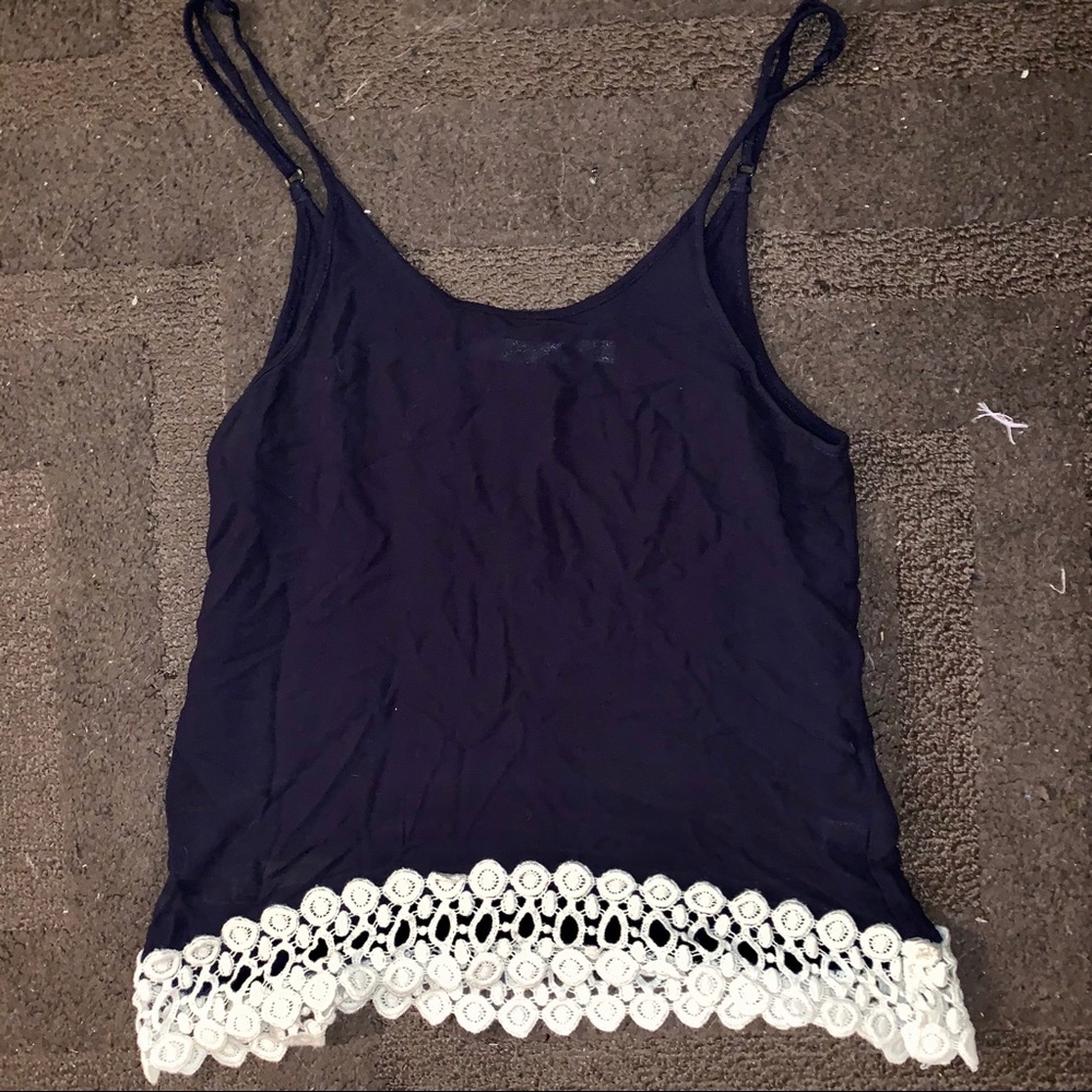 Blue Tank Top with White Lace Bottom